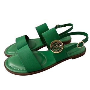 Liz Claiborne Flat Sandals Green Gold Adjustable Ankle Strap Womens Shoe Size 10